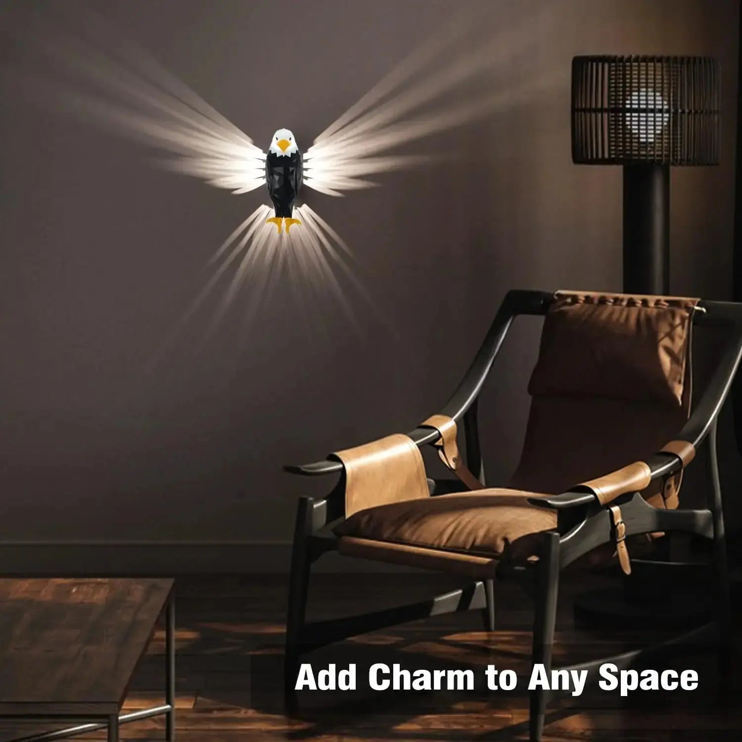 Bald Eagle Wall Light, Wall Mounted Eagle Lamp for Bedroom, Living Room, Hallway, Battery Operated Eagle Light